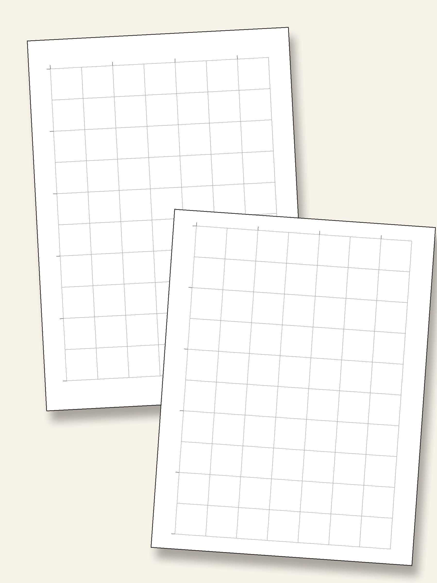 Two free printable grids for grid method drawing, 2.5 cm and 1-inch squares