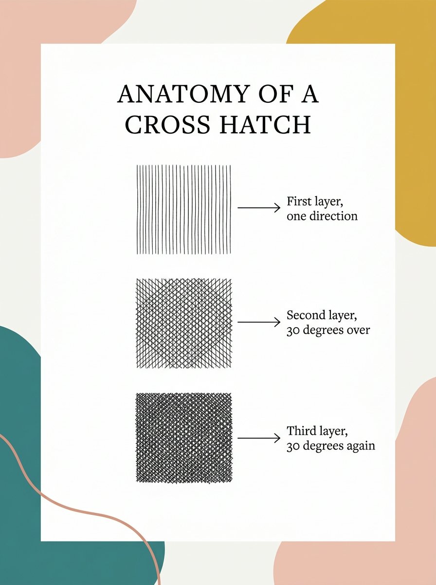 Hatching and cross hatching anatomy: three layers laid at 30 degrees to each other