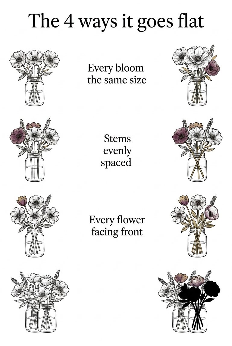 How to draw flowers in a vase: the 4 faults that flatten a bouquet, each paired with its fix