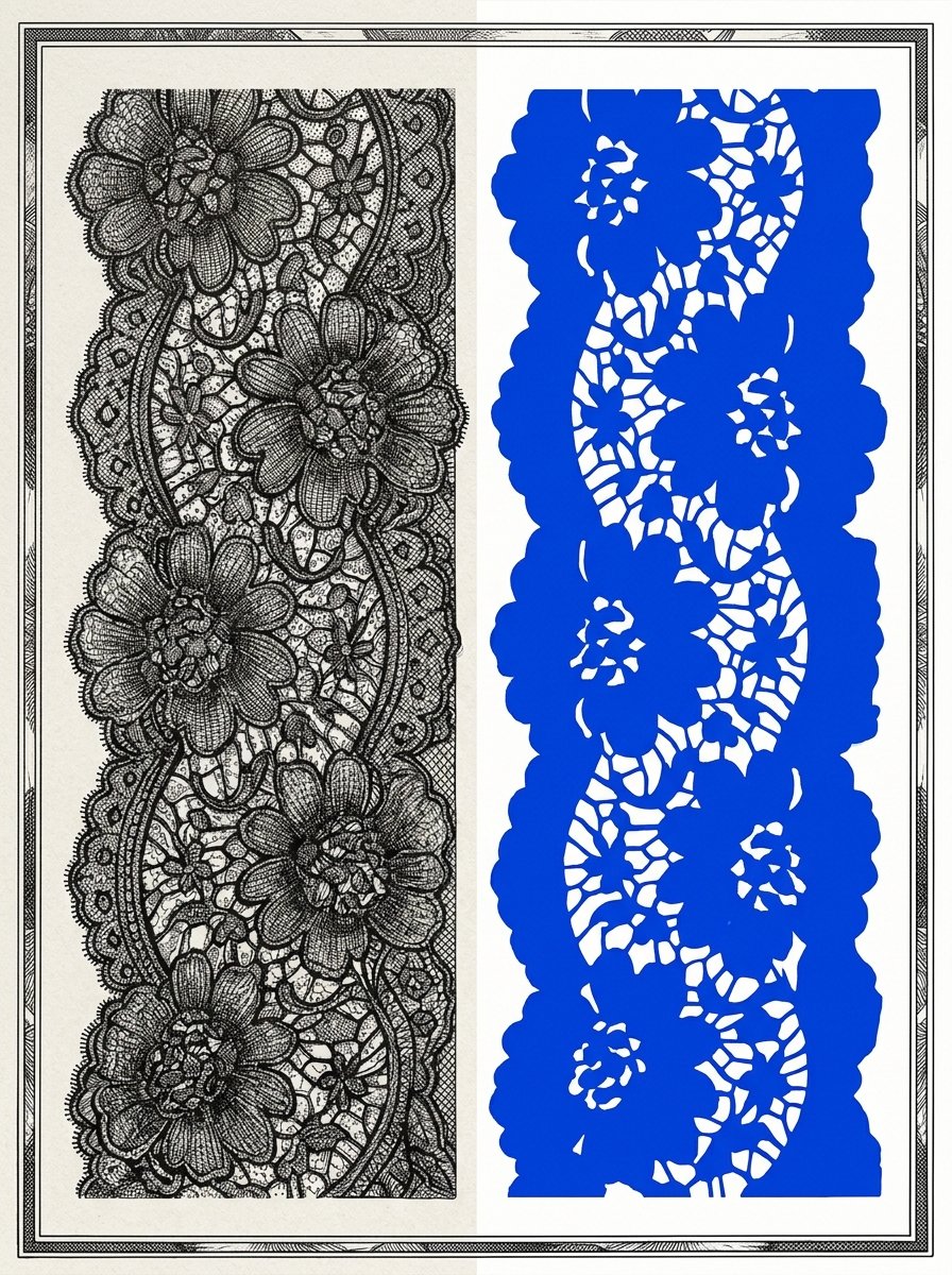 A densely filled panel set beside the same panel reduced to its open gaps alone