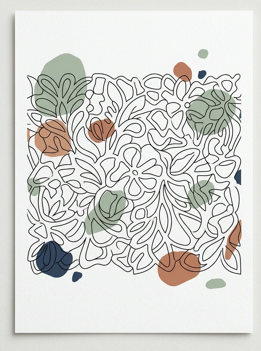 How to draw lace: a wide band of open outline shapes waiting to be filled, the white page reading as holes