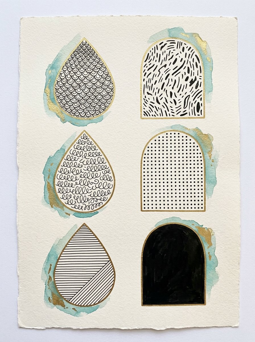 Pen fill patterns for the gaps in a drawing: scallops, dashes, loops, dots and stripes