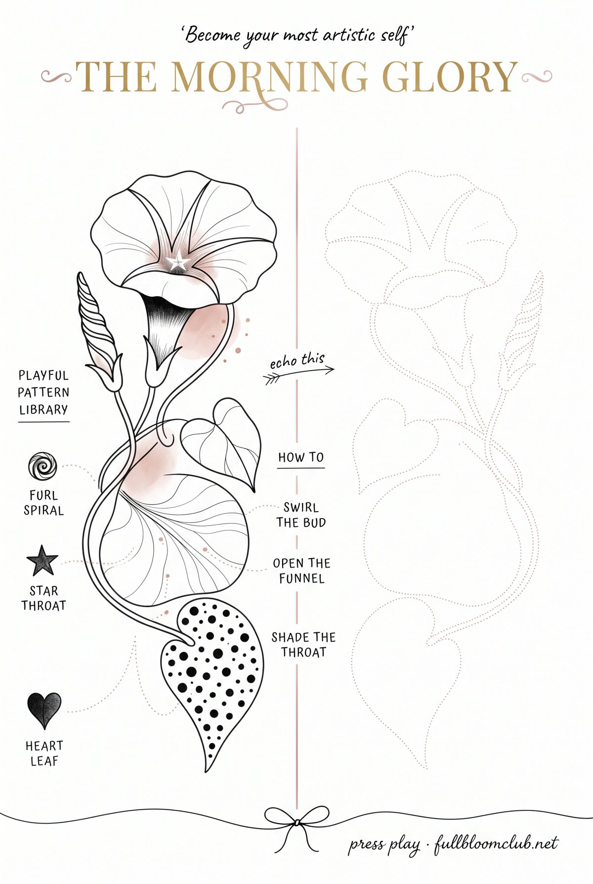 Morning glory tracing sheet with a faint copy to draw beside it