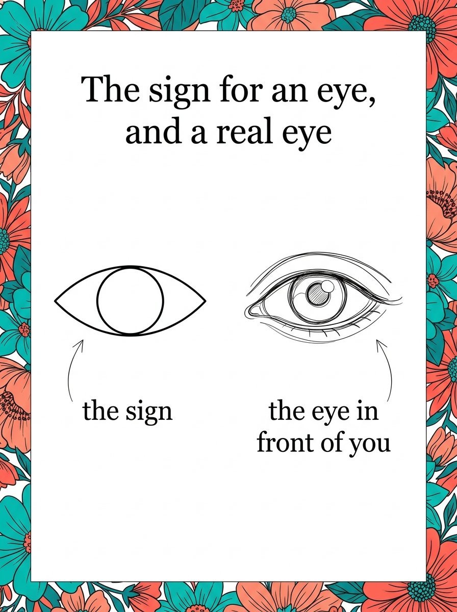 Why adults draw badly: the childhood sign for an eye next to a real eye drawn from life