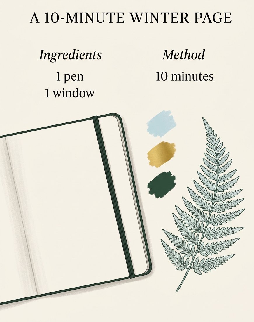 A 10-minute winter drawing recipe card, the short version of these winter drawing ideas for a cold evening