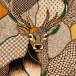 Wood burning patterns for beginners: a stag head split into burned fill textures