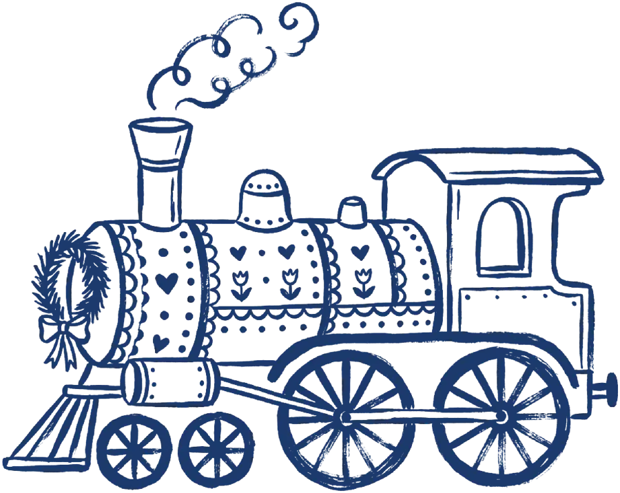 A hand-inked folk steam engine