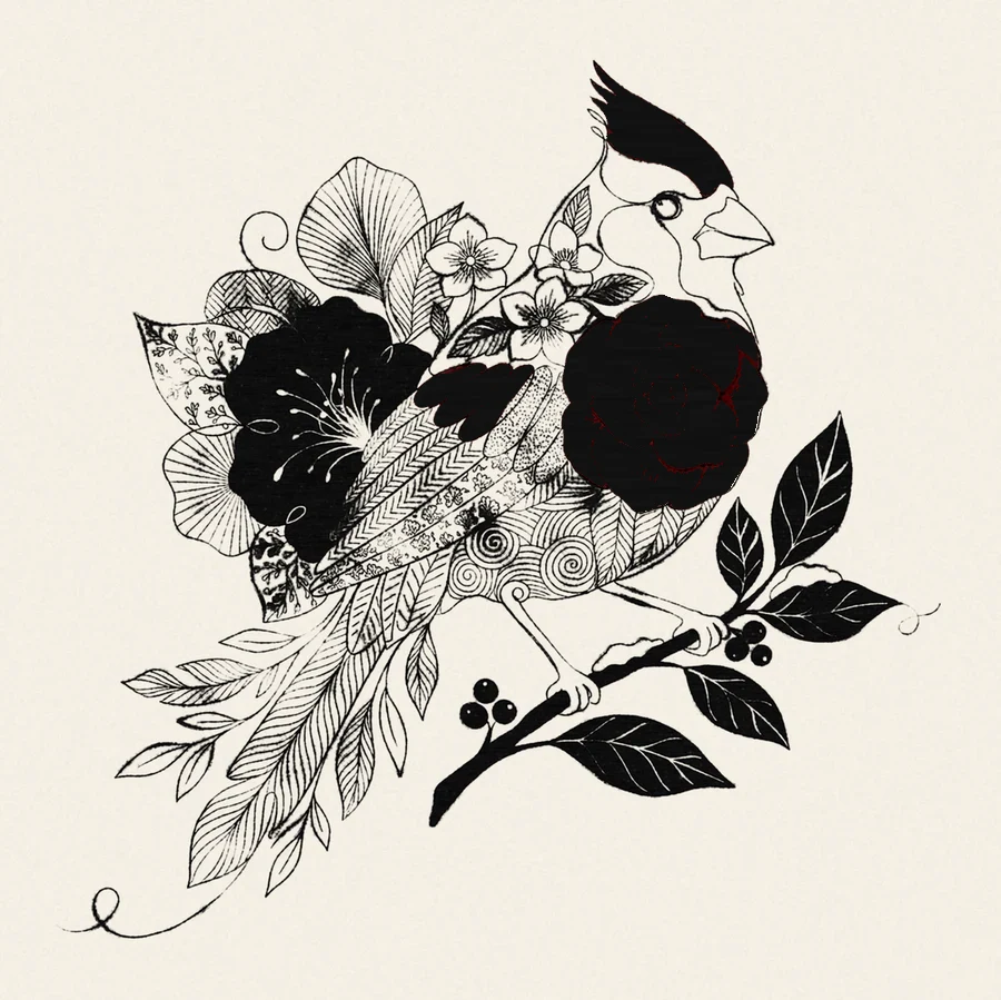 The Cardinal in black ink only