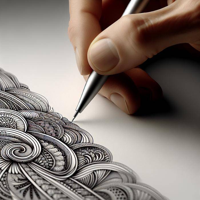 Hand creating zen doodle patterns