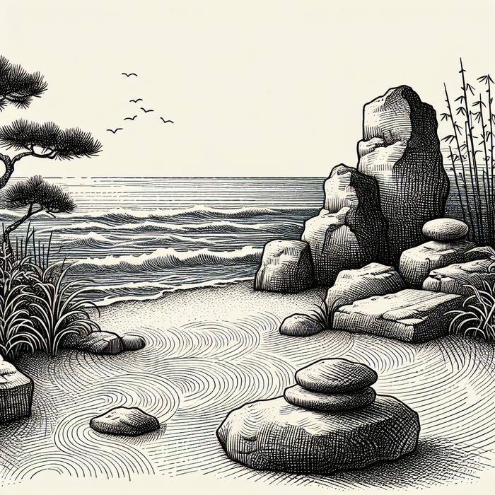 Zen garden-inspired doodle with various patterns